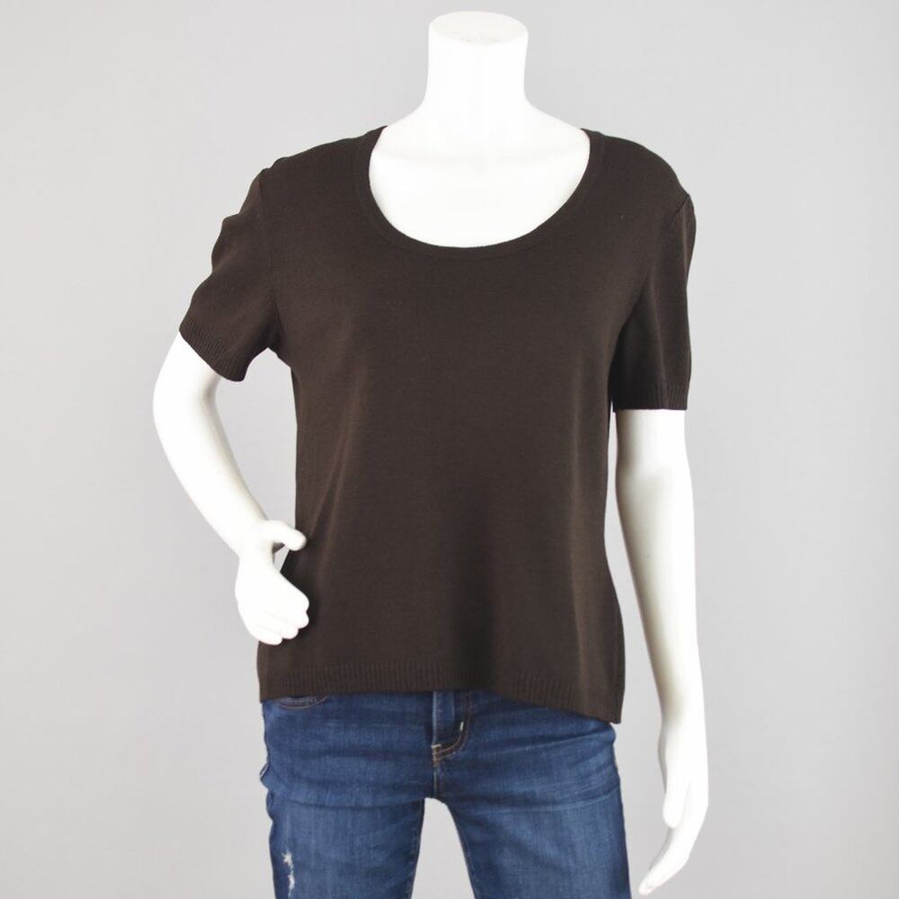 St. John Chocolate Brown Wool Blend Short Sleeve Top, Women's Medium